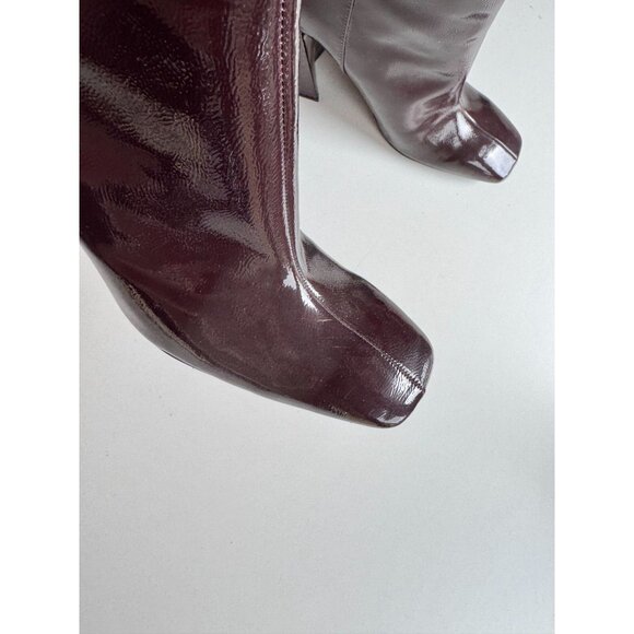 NWOT ZARA Dark Burgundy Patent Faux Leather Block Heel Ankle Boots, Size 40 - Picture 4 of 14